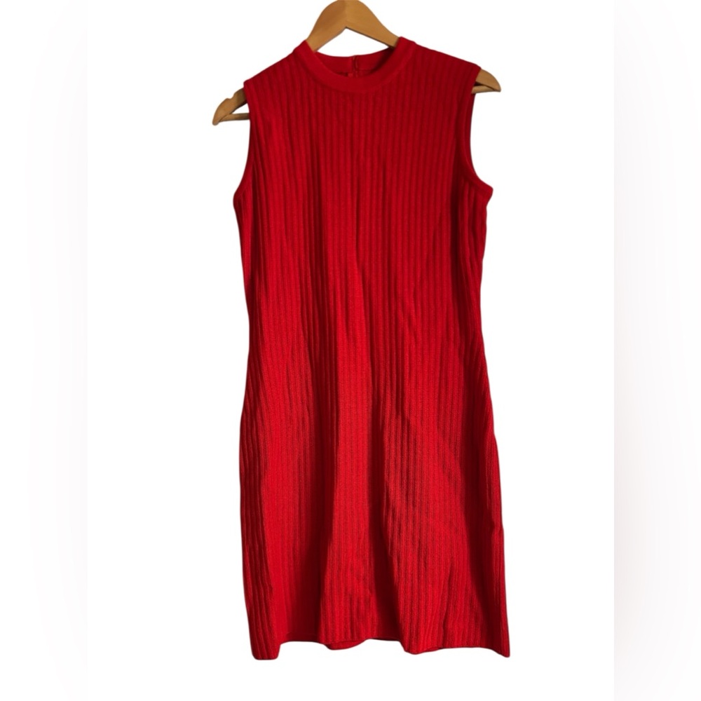 Vintage St John Collection Red Sleeveless Midi Knit Dress - Size 4